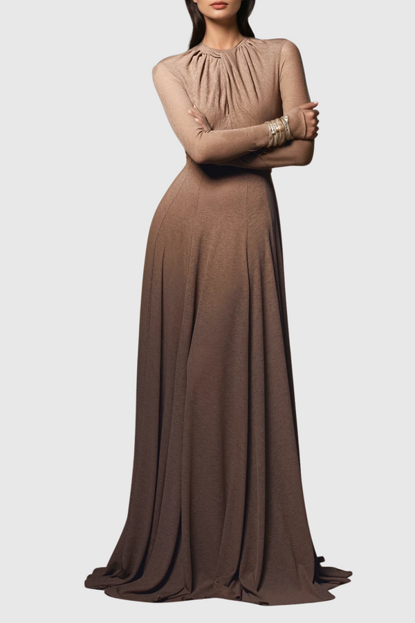 Dany Twist Long Sleeve Maxi Dress In Brown
