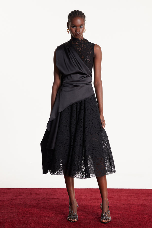 Danya Sleeveless Lace Ruch Midi Dress