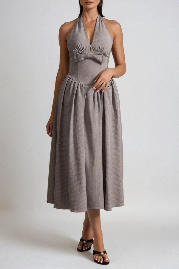 Danyil Halter Neck Bow Maxi Dress