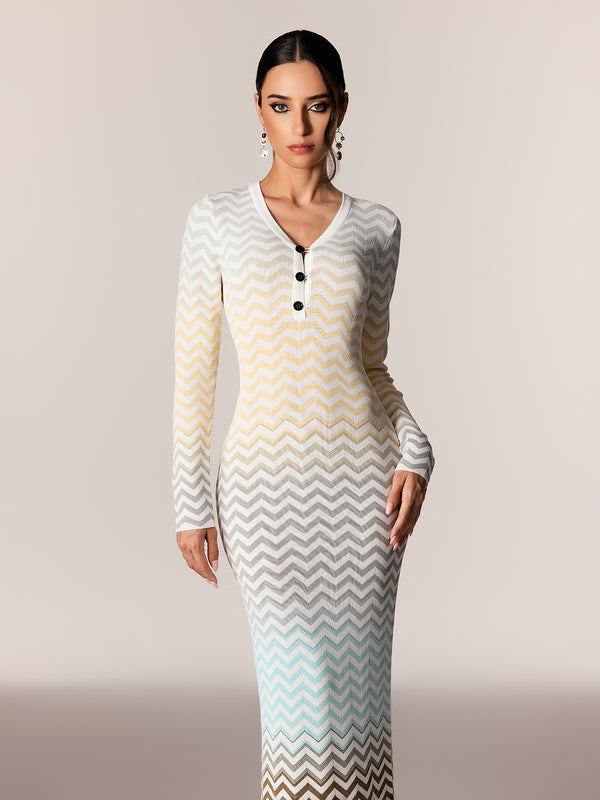 Daouda Long Sleeve Hayley Maxi Dress In Blue