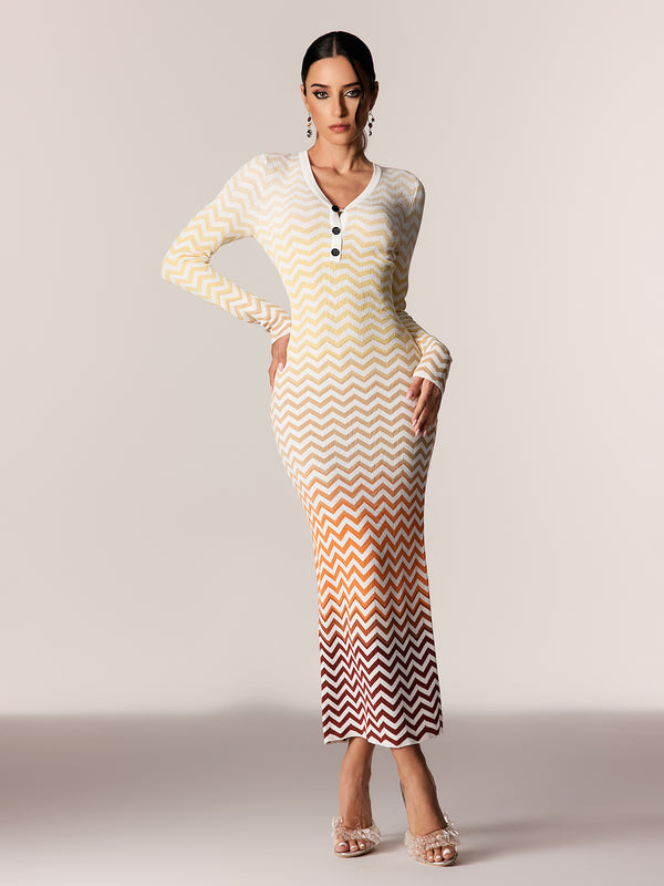 Daouda Long Sleeve Hayley Maxi Dress In Orange
