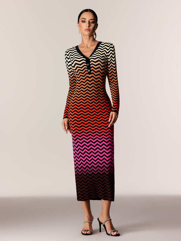 Daouda Long Sleeve Hayley Maxi Dress In Red