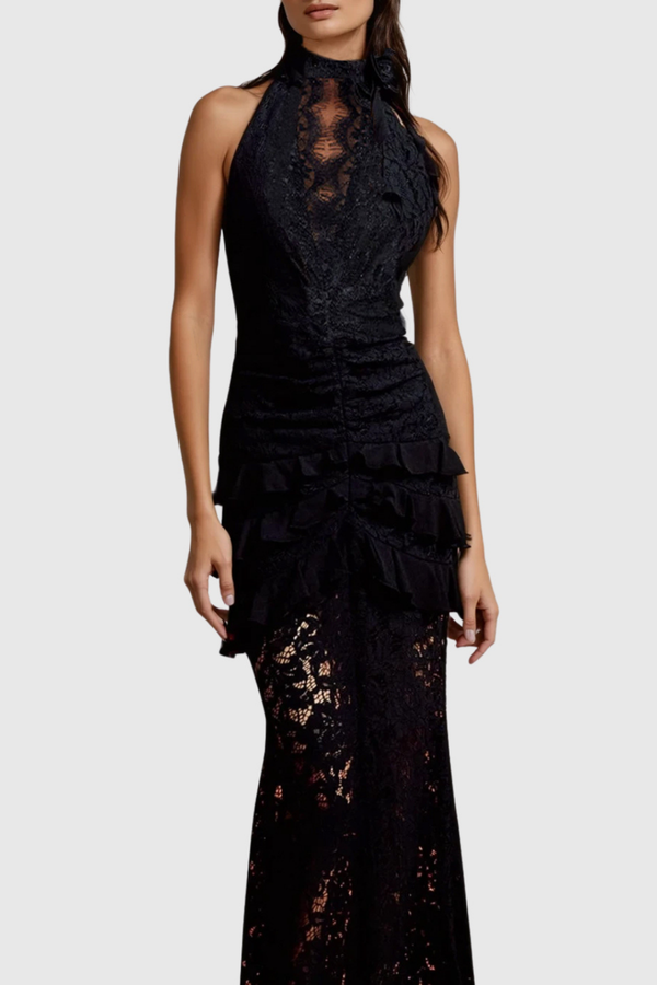 Dario Flower Plunge Lace Maxi Dress