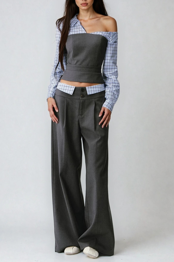 Darko One Shoulder Plaid Pants Set