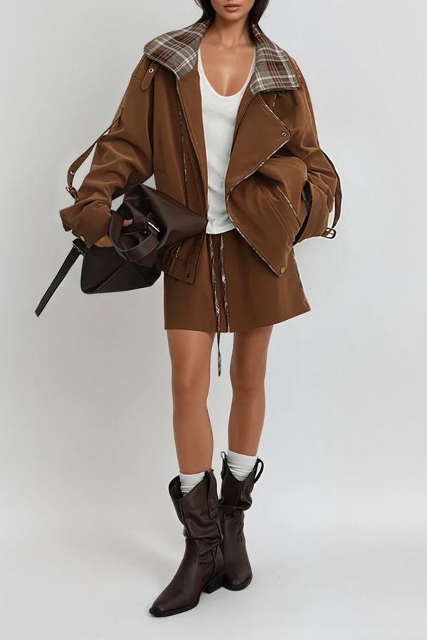 Darla Grid Asymmetric Skirt Set