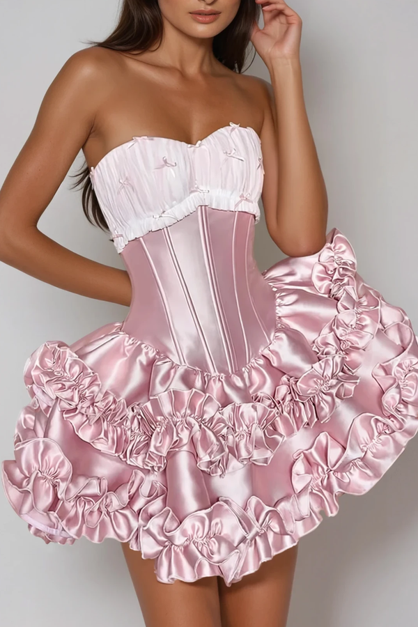 Daxton Strapless Corset Puffy Mini Dress In Pink
