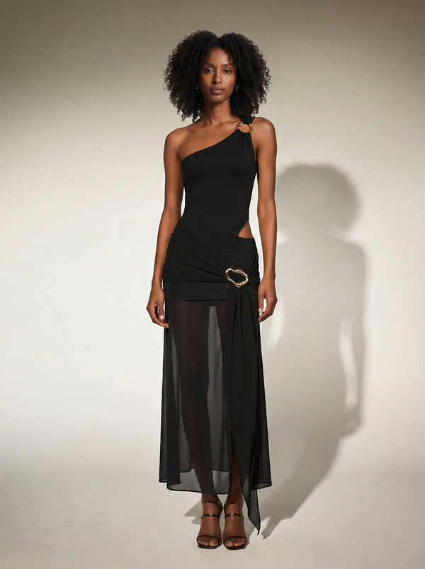 Dazbog One Shoulder Cutout Asymmetric Maxi Dress