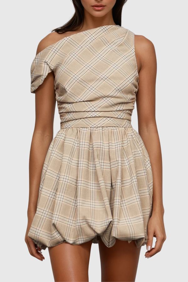 DeAndre One Shoulder Grid Mini Dress