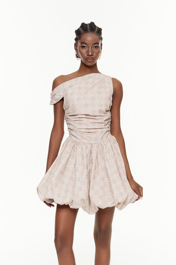 DeAndre One Shoulder Grid Mini Dress