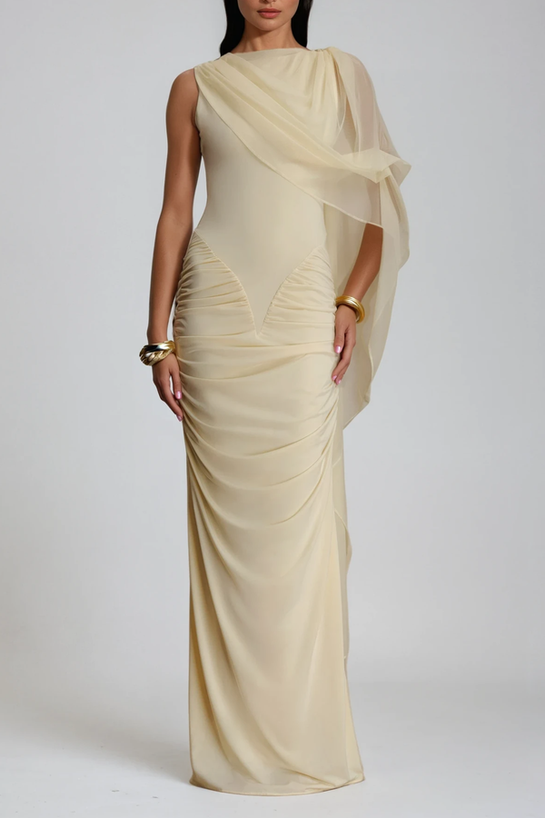 Deb Ruch Mesh Shawl Maxi Dress In Yellow