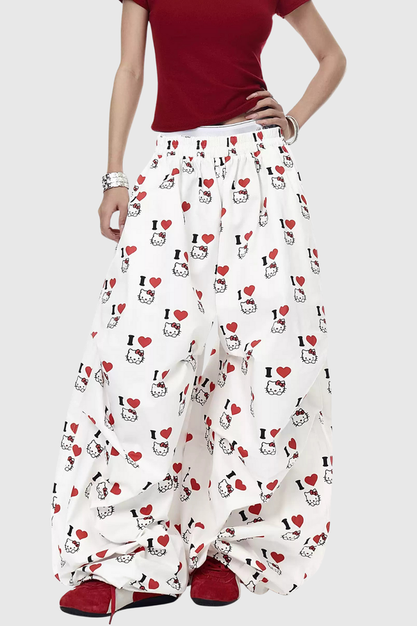 Deepti Heart Print Wide Leg Pants
