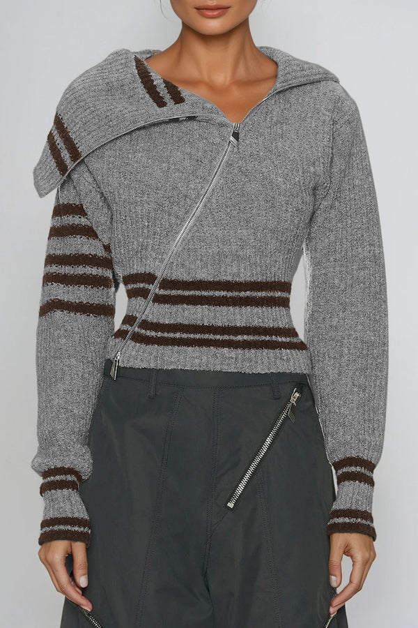 Deianira Zipper Asymmetric Knit Top