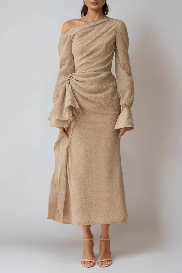 Deitra Asymmetric Ruch Maxi Dress