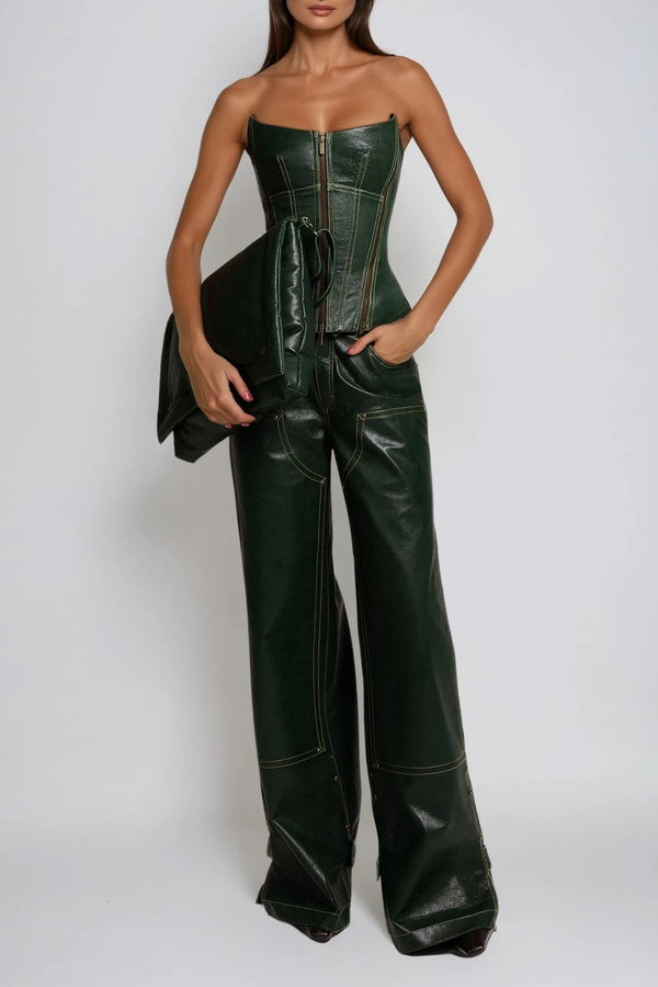 Demokritos Corset Leather Pants Set