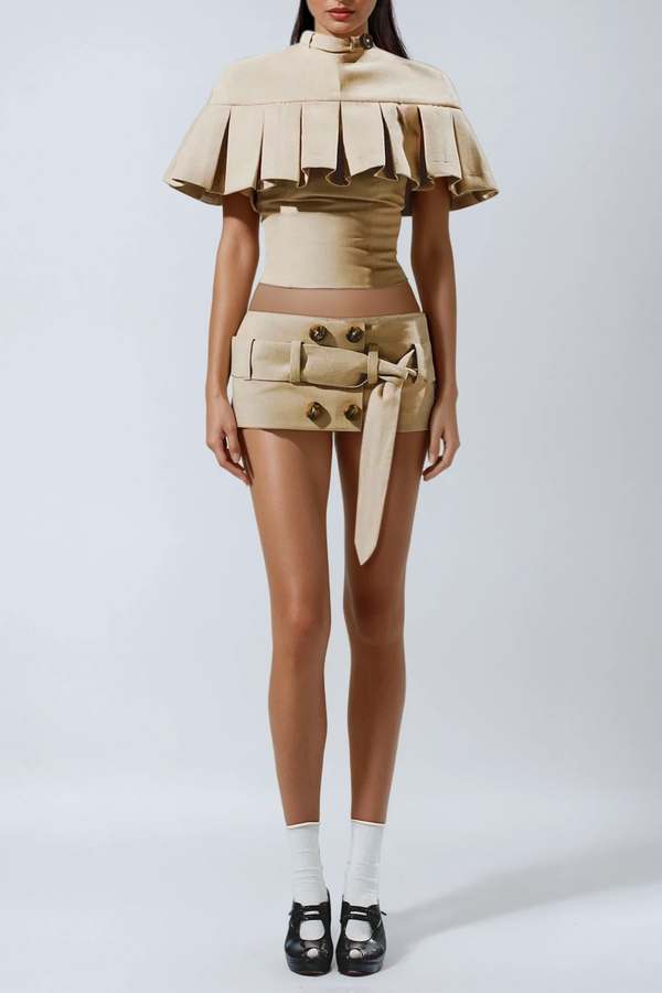 Deo Bodycon Ruffle Shawl Skirt Set