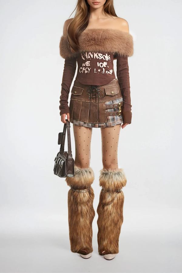 Detlef Faux Fur Off Shoulder Print Top