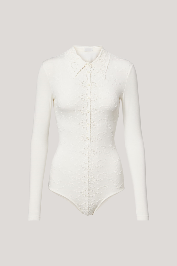 Devadas Long Sleeve Embroidered Bodysuit In White