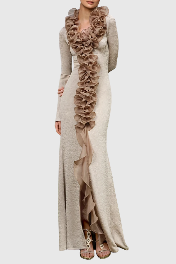 Devorah Plunge Ruffle Maxi Dress