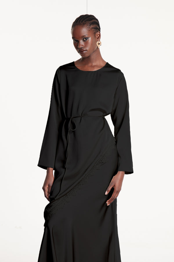 Diamanda Asymmetric Lace Top In Black