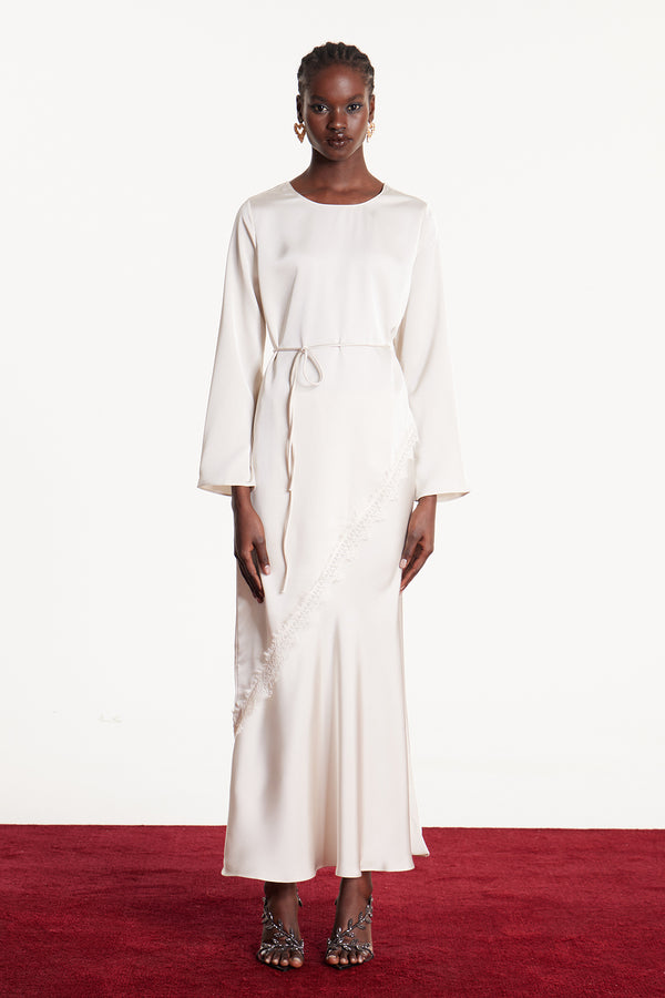 Diamanda Asymmetric Lace Top In White