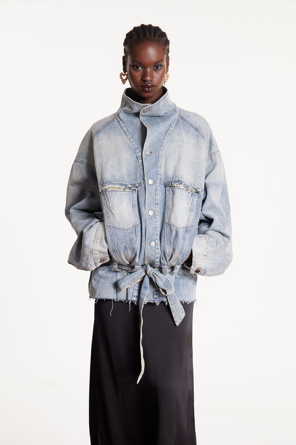Dianna Tie Up Bleached Denim Jacket