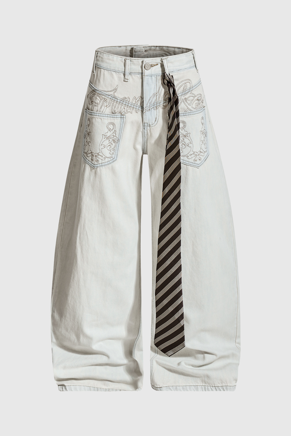 Dias Deconstruct Embroidered Baggy Jeans