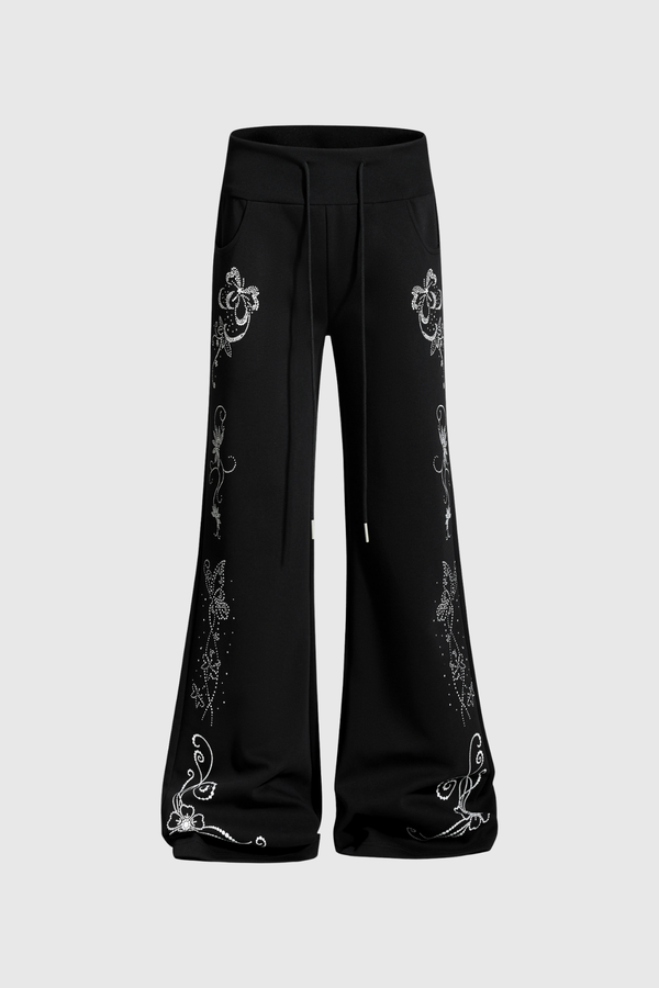 Didem Rhinestone Floral Pants In Black