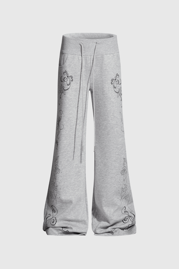 Didem Rhinestone Floral Pants In Grey