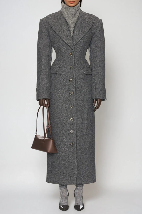 Dieter Lapel Wool Coat In Grey