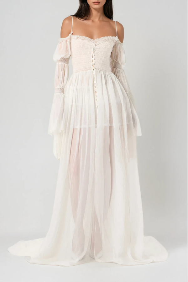 Diethard Long Sleeve Ruch Mesh Maxi Dress