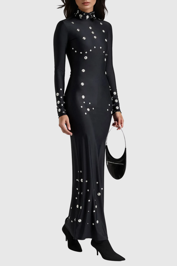 Dillan Embellished Split Maxi Dress In Black