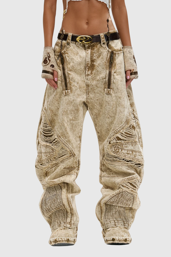 Dimitar Ripped Zipper Jeans