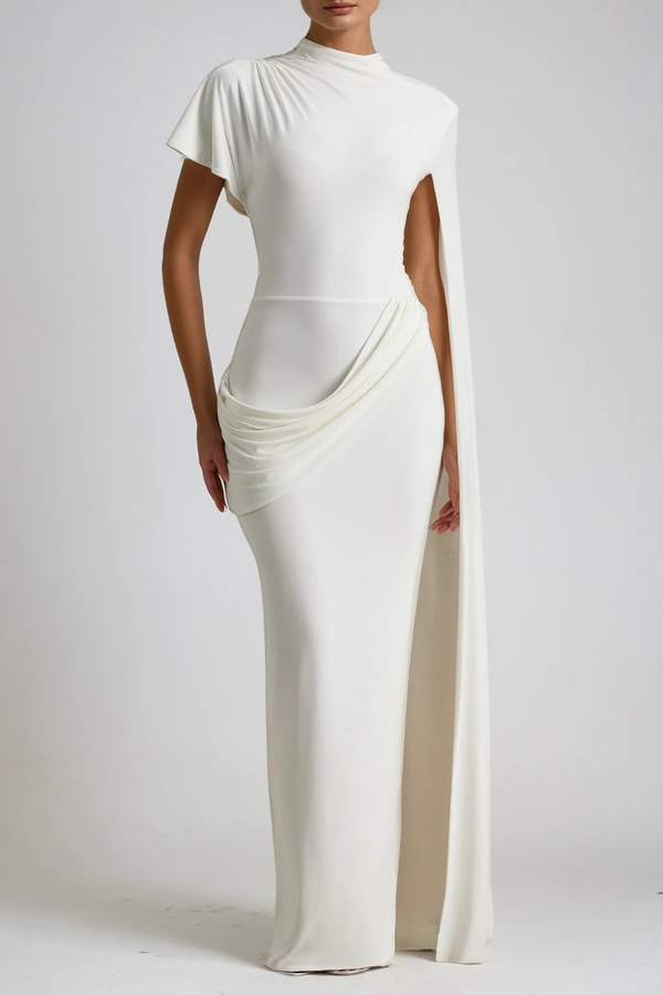 Dimosthenis Bodycon Ruch Fringe Maxi Dress In White
