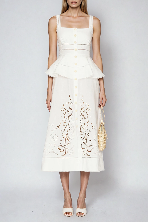 Dinis Cutout Ruffle Midi Dress