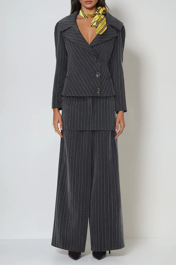 Dinko Plunge Asymmetric Stripe Pants Set