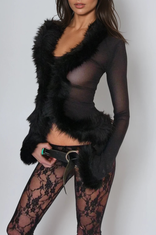 Dinu Faux Fur Mesh Top