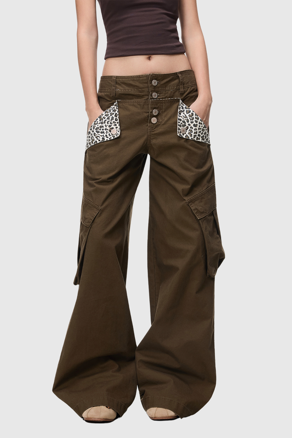 Diocletian Deconstruct Leopard Cargo Jeans In Brown