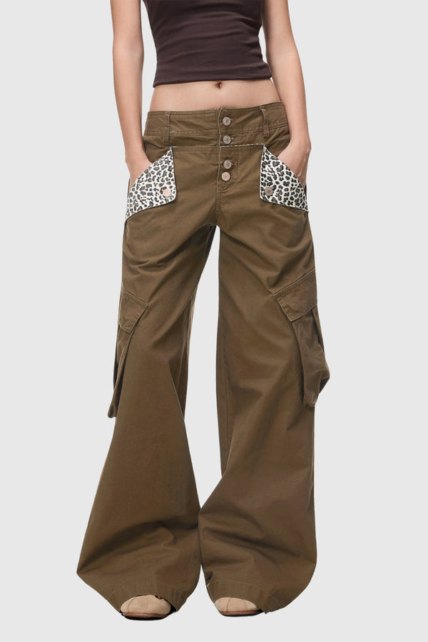 Diocletian Deconstruct Leopard Cargo Jeans In Brown