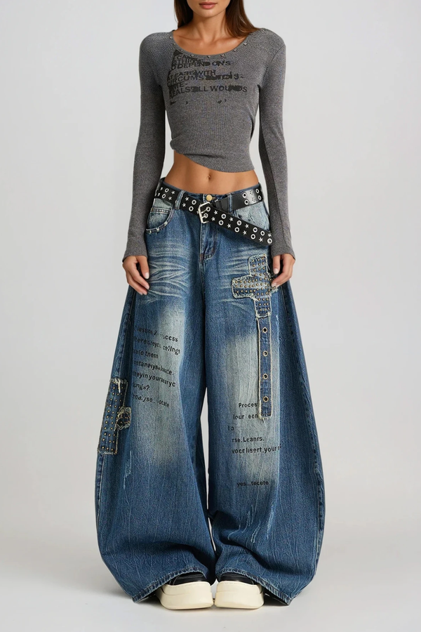Diomidis Deconstruct Print Bleached Barrel Jeans