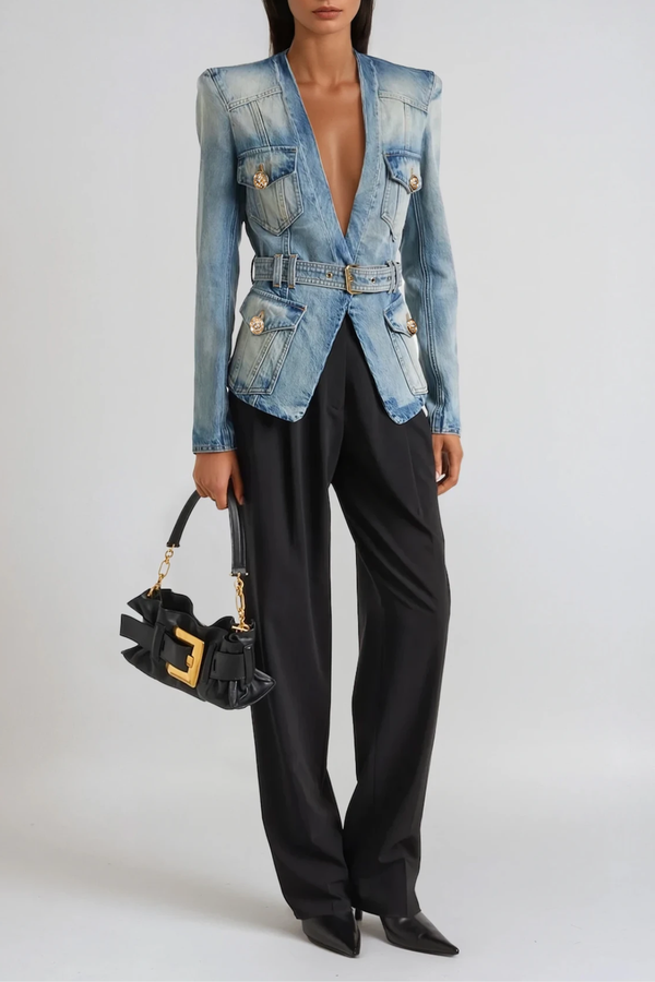 Dionysia Plunge Denim Jacket