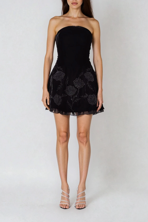 Dipaka Floral Rhinestone Lace Up Mini Dress