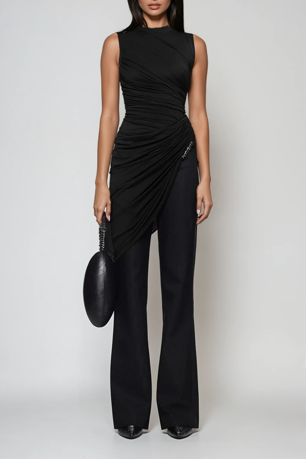 Dirce Ruch Bodycon Asymmetric Pants Set In Black