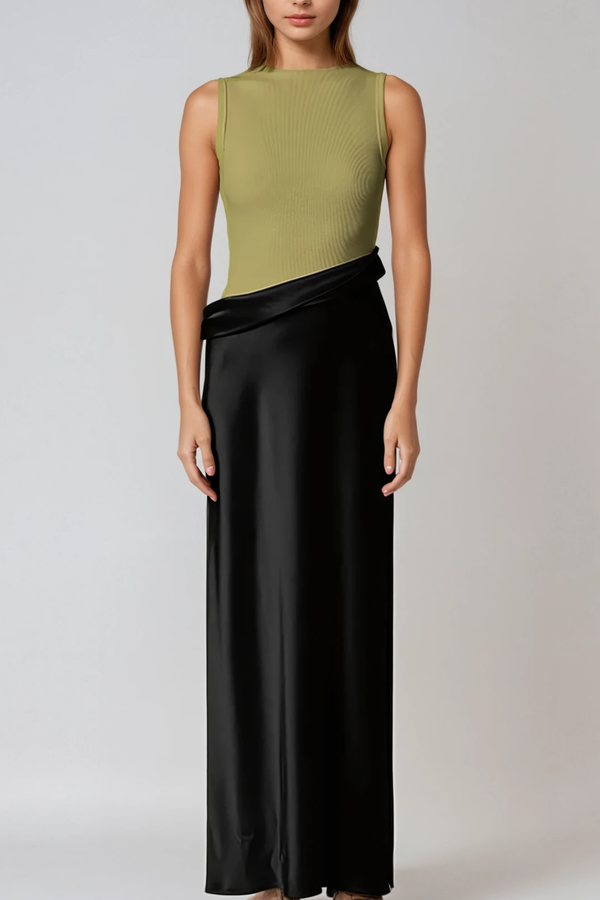 Ditte Deconstruct Satin Maxi Dress In Green