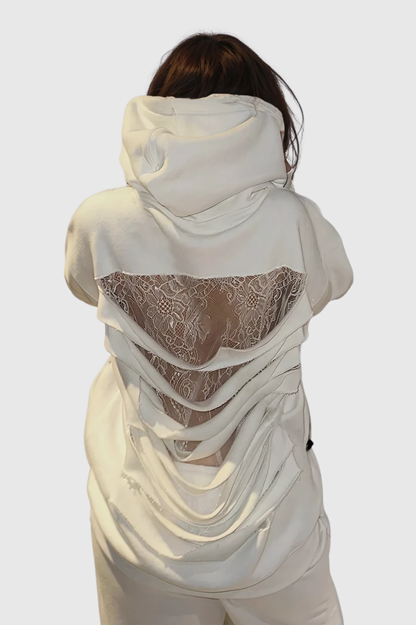 Divna Lace Hooded Top In White