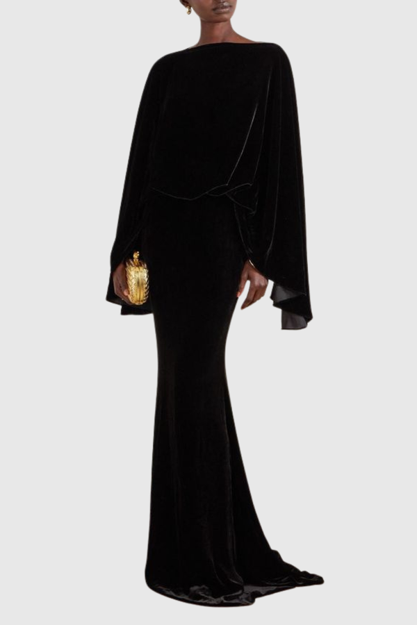 Dixon Cape Sleeve Velvet Maxi Dress In Black