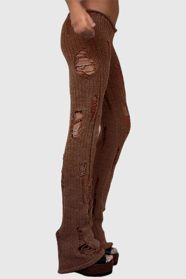Djedefre Ripped Knit Pants In Brown
