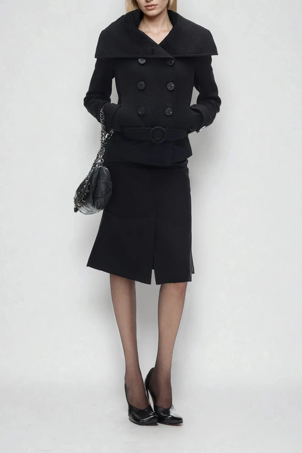 Djuradja Funnel Neck Belt Jacket In Black