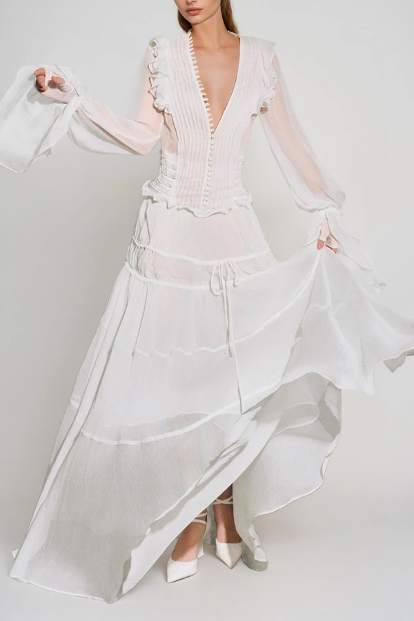 Dobrila Plunge Mesh Maxi Dress