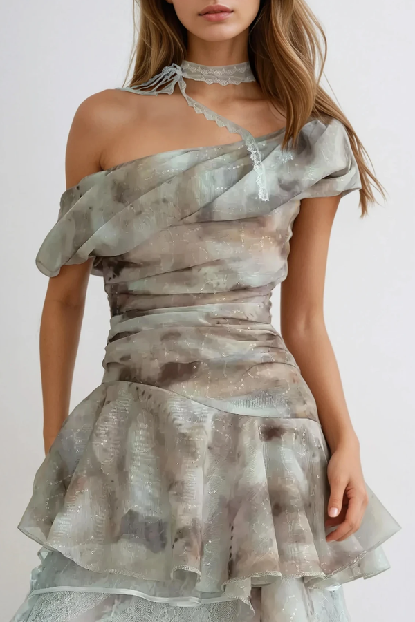 Dobroslav One Shoulder Tie Dye Ruffle Top
