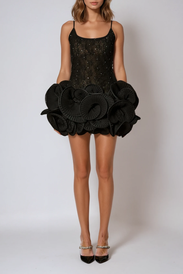 Dodie Spaghetti Rhinestone Ruffle Mini Dress